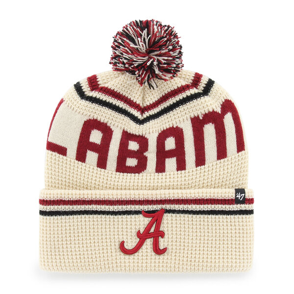 Unisex '47  Cream Alabama Crimson Tide Quattrle Waffle Cuffed Knit Hat with Pom