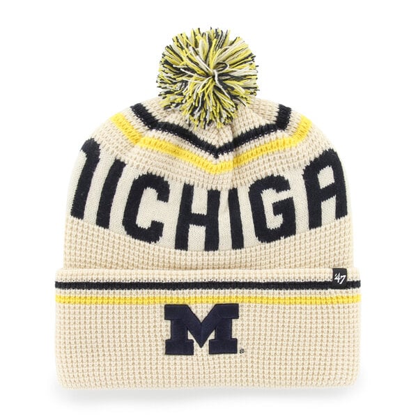 Unisex '47  Cream Michigan Wolverines Quattrle Waffle Cuffed Knit Hat with Pom