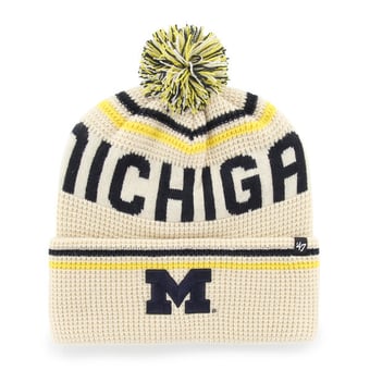 Unisex '47  Cream Michigan Wolverines Quattrle Waffle Cuffed Knit Hat with Pom