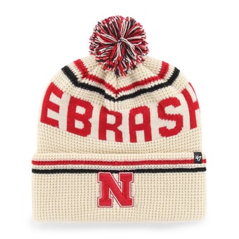 Unisex '47  Cream Nebraska Huskers Quattrle Waffle Cuffed Knit Hat with Pom