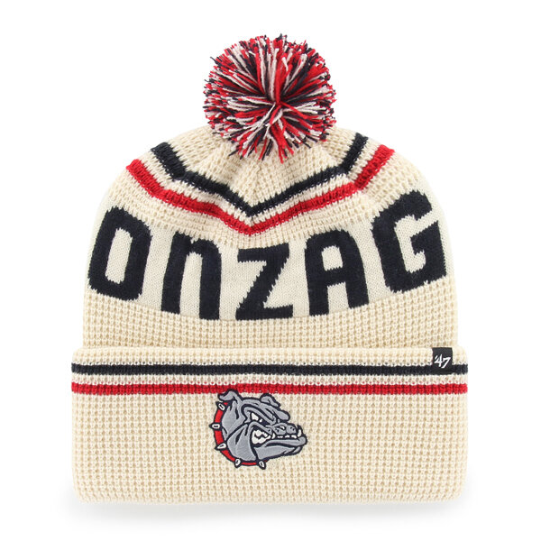 Unisex '47  Cream Gonzaga Bulldogs Quattrle Waffle Cuffed Knit Hat with Pom