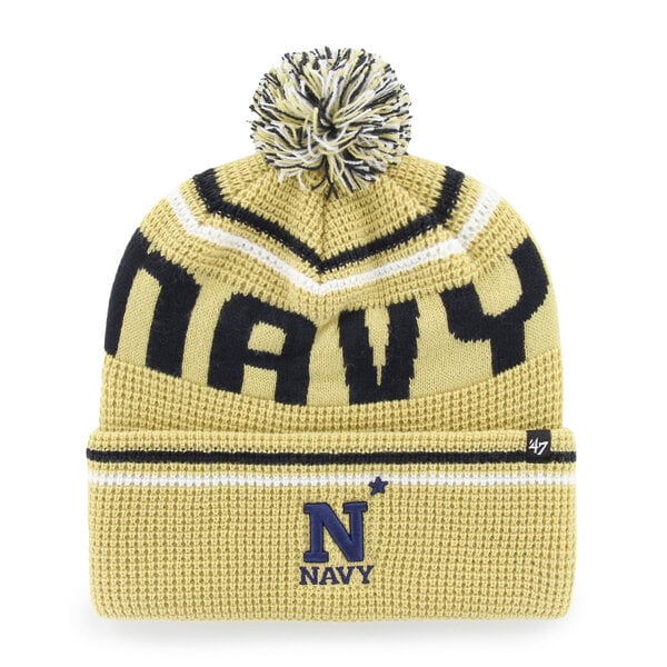 Unisex '47  Gold Navy Midshipmen Quattrle Waffle Cuffed Knit Hat with Pom