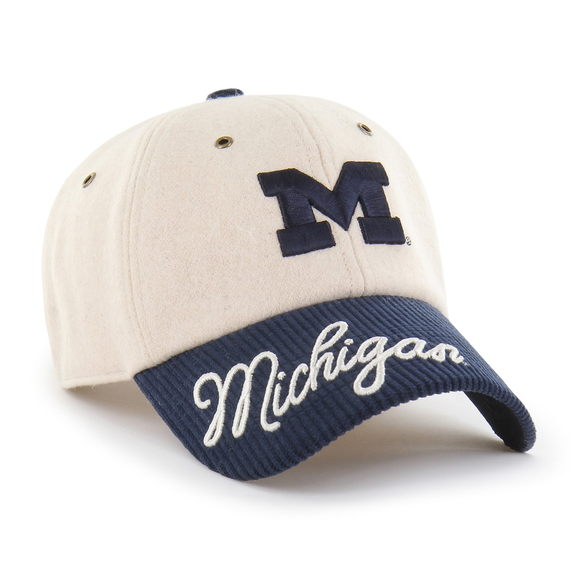Women's '47 White/Navy Michigan Wolverines Rope Script Clean Up Adjustable Hat