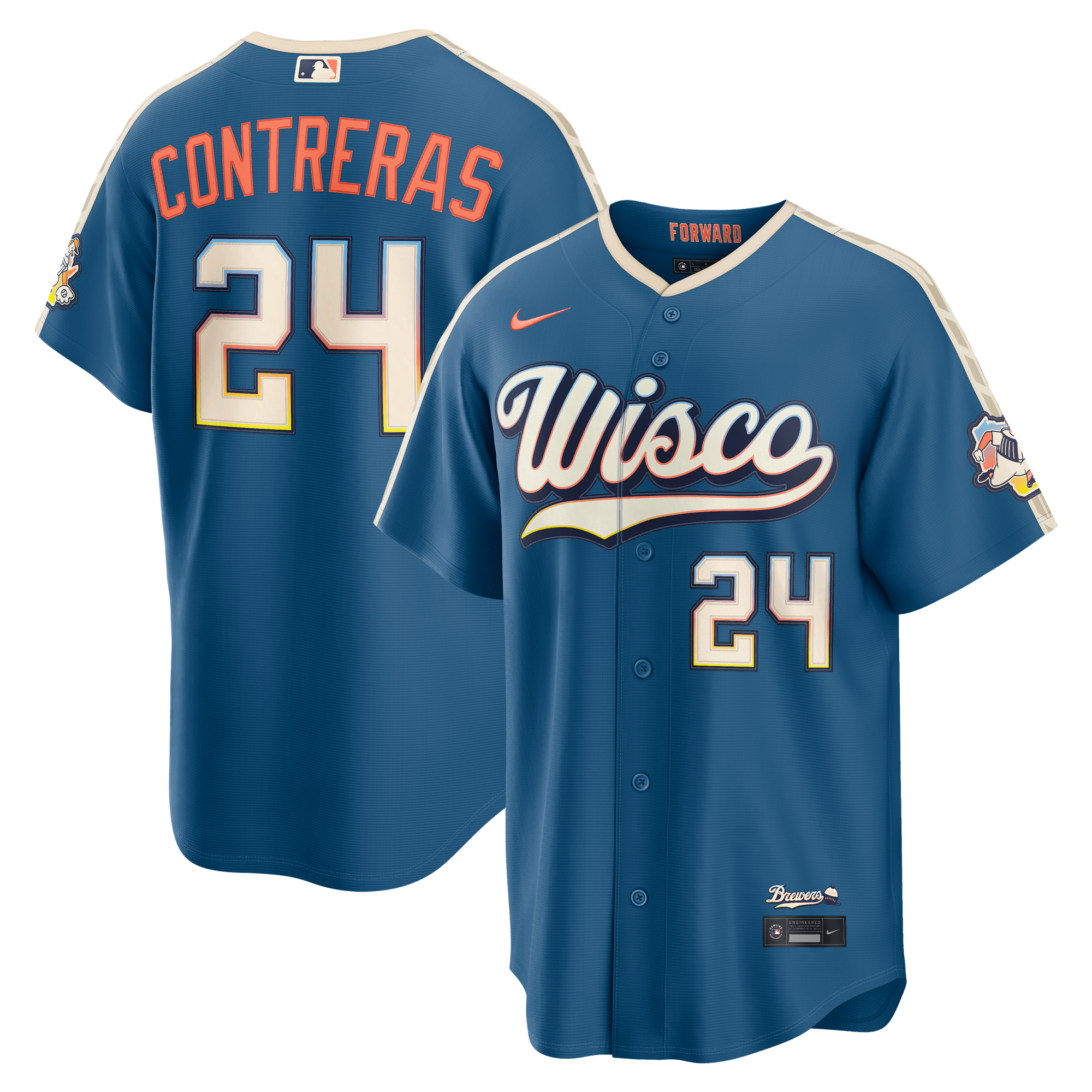 Milwaukee Brewers Nike MLB City Connect Stadium Jersey – Blue – William Contreras – Mens Milwaukee Brewers Nike MLB City Connect Stadium Jersey – Blue – William Contreras – Mens