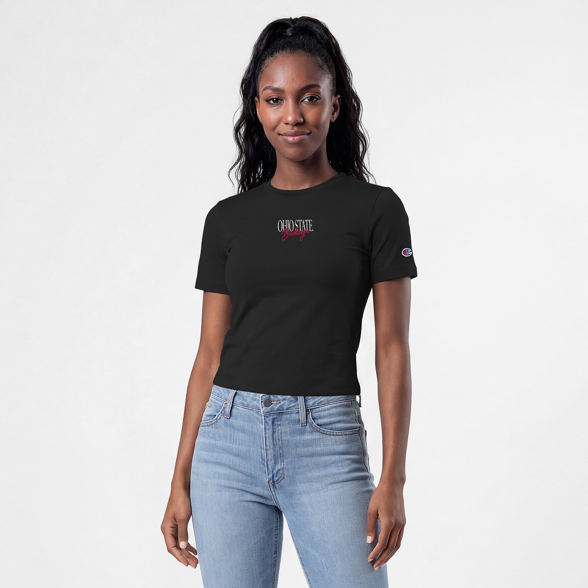 Women's Champion  Black Ohio State Buckeyes Athletic Soft-Touch Fitted T-Shirt