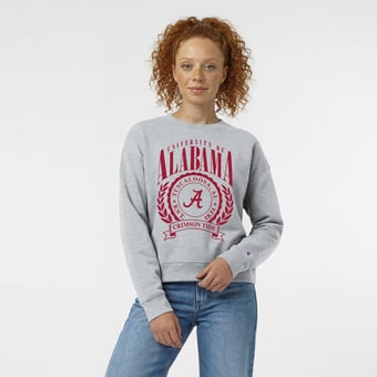 Women's Champion  Heather Gray Alabama Crimson Tide Academic Crest Powerblend Crewneck Sweatshirt