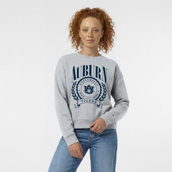 Women's Champion  Heather Gray Auburn Tigers Academic Crest Powerblend Crewneck Sweatshirt