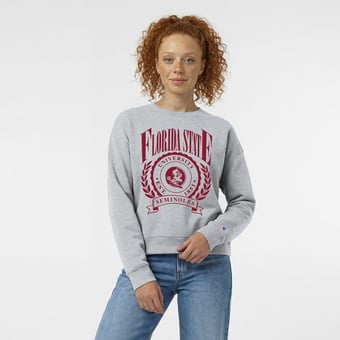 Women's Champion  Heather Gray Florida State Seminoles Academic Crest Powerblend Crewneck Sweatshirt