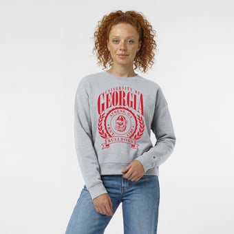 Women's Champion  Heather Gray Georgia Bulldogs Academic Crest Powerblend Crewneck Sweatshirt