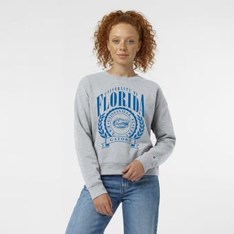 Women's Champion  Heather Gray Florida Gators Academic Crest Powerblend Crewneck Sweatshirt