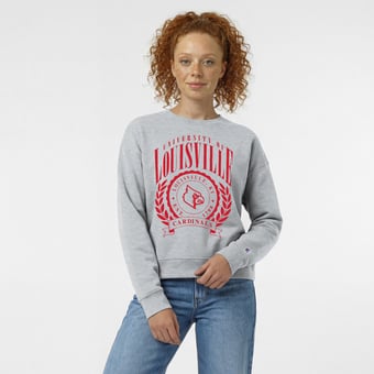 Women's Champion  Heather Gray Louisville Cardinals Academic Crest Powerblend Crewneck Sweatshirt