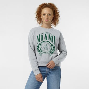 Women's Champion  Heather Gray Miami Hurricanes Academic Crest Powerblend Crewneck Sweatshirt