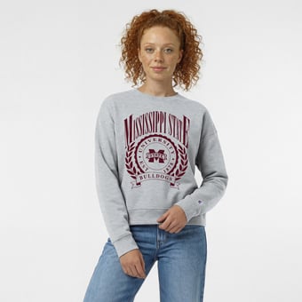 Women's Champion  Heather Gray Mississippi State Bulldogs Academic Crest Powerblend Crewneck Sweatshirt