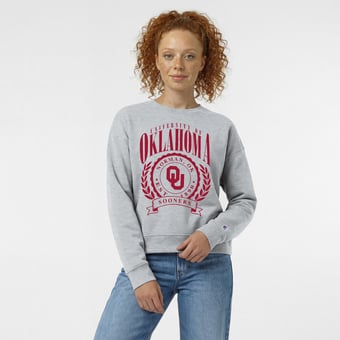 Women's Champion  Heather Gray Oklahoma Sooners Academic Crest Powerblend Crewneck Sweatshirt