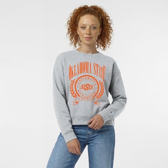 Women's Champion  Heather Gray Oklahoma State Cowboys Academic Crest Powerblend Crewneck Sweatshirt