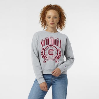 Women's Champion  Heather Gray South Carolina Gamecocks Academic Crest Powerblend Crewneck Sweatshirt