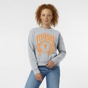 Women's Champion  Heather Gray Tennessee Volunteers Academic Crest Powerblend Crewneck Sweatshirt