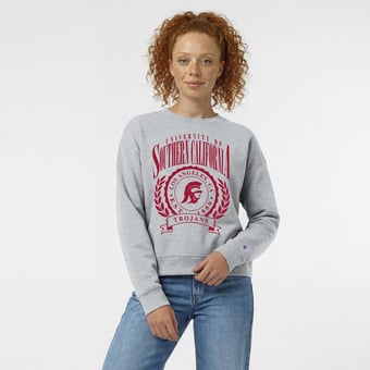 Women's Champion  Heather Gray USC Trojans Academic Crest Powerblend Crewneck Sweatshirt
