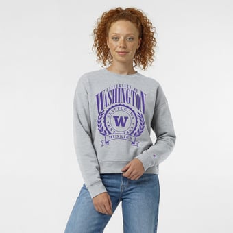 Women's Champion  Heather Gray Washington Huskies Academic Crest Powerblend Crewneck Sweatshirt