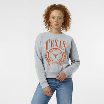 Women's Champion  Heather Gray Texas Longhorns Academic Crest Powerblend Crewneck Sweatshirt