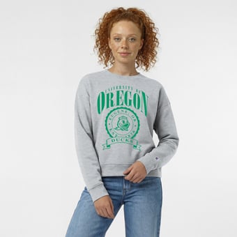 Women's Champion  Heather Gray Oregon Ducks Academic Crest Powerblend Crewneck Sweatshirt