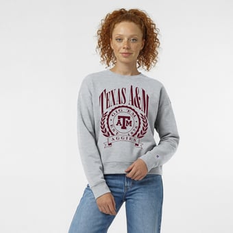 Women's Champion  Heather Gray Texas A&M Aggies Academic Crest Powerblend Crewneck Sweatshirt