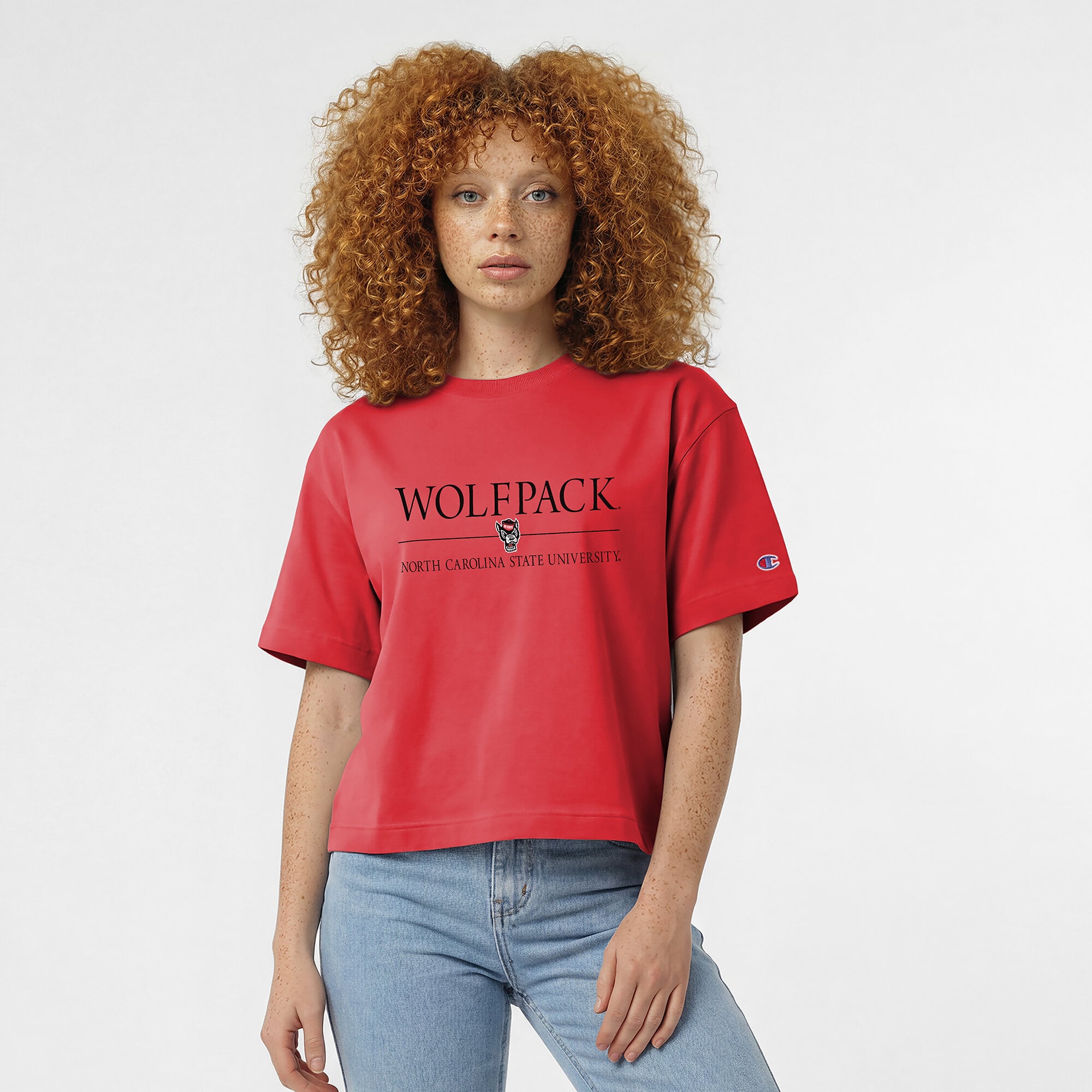 Women's Champion  Red NC State Wolfpack Waist Length Wordmark T-Shirt