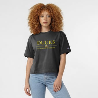 Women's Champion  Black Oregon Ducks Waist Length Wordmark T-Shirt