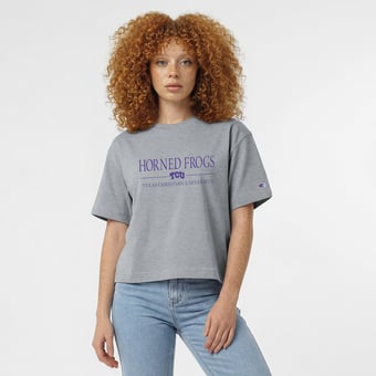 Women's Champion  Gray TCU Horned Frogs Waist Length Wordmark T-Shirt