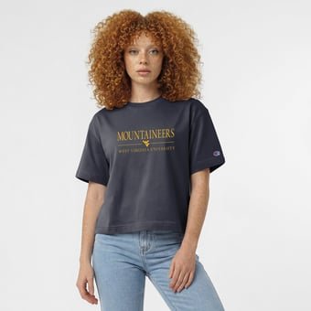 Women's Champion  Navy West Virginia Mountaineers Waist Length Wordmark T-Shirt