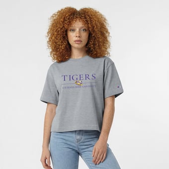 Women's Champion  Gray LSU Tigers Waist Length Wordmark T-Shirt