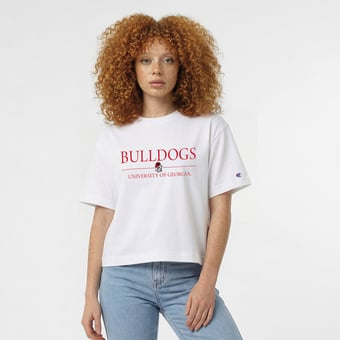Women's Champion  White Georgia Bulldogs Waist Length Wordmark T-Shirt