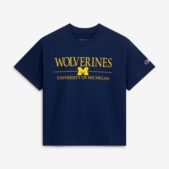 Women's Champion  White Michigan Wolverines Waist Length Wordmark T-Shirt
