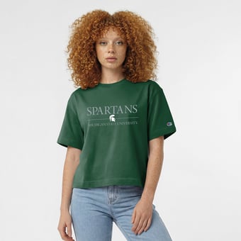 Women's Champion  Green Michigan State Spartans Waist Length Wordmark T-Shirt