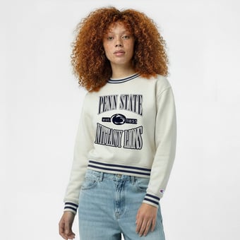 Women's Champion  White Penn State Nittany Lions Yarn Dye Rib Reverse Weave Crew Sweatshirt