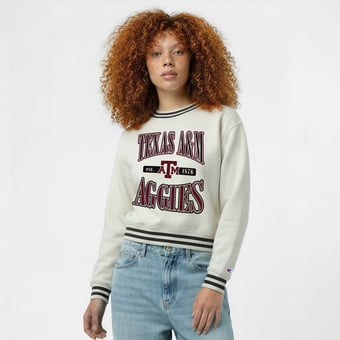 Women's Champion  White Texas A&M Aggies Yarn Dye Rib Reverse Weave Crew Sweatshirt