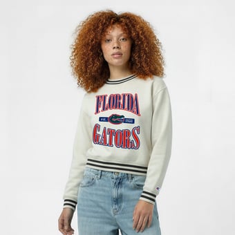 Women's Champion  White Florida Gators Yarn Dye Rib Reverse Weave Crew Sweatshirt