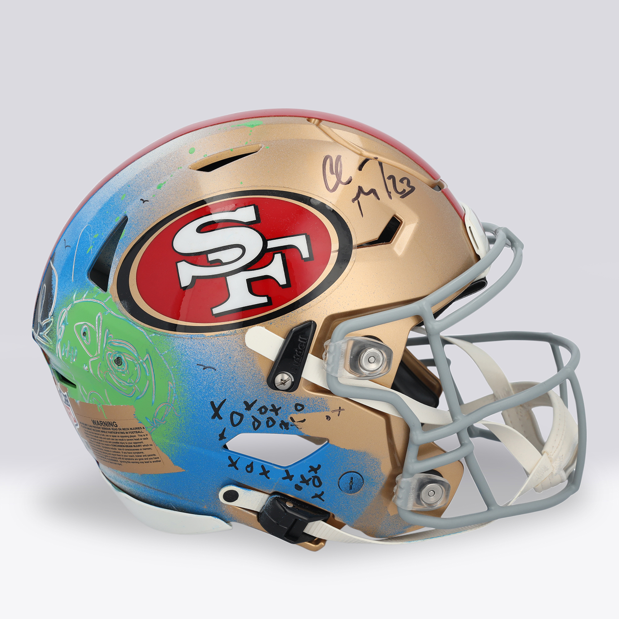 Christian McCaffrey San Francisco 49ers Autographed Riddell Speed Flex Authentic Helmet - Art by Cavier Coleman - Limited Edition #1/1 - UW25