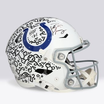 Peyton Manning Indianapolis Colts Autographed Riddell Speed Flex Authentic Helmet with "HOF '21" Inscription - Art by Alex Alpert - Limited Edition #1/1
