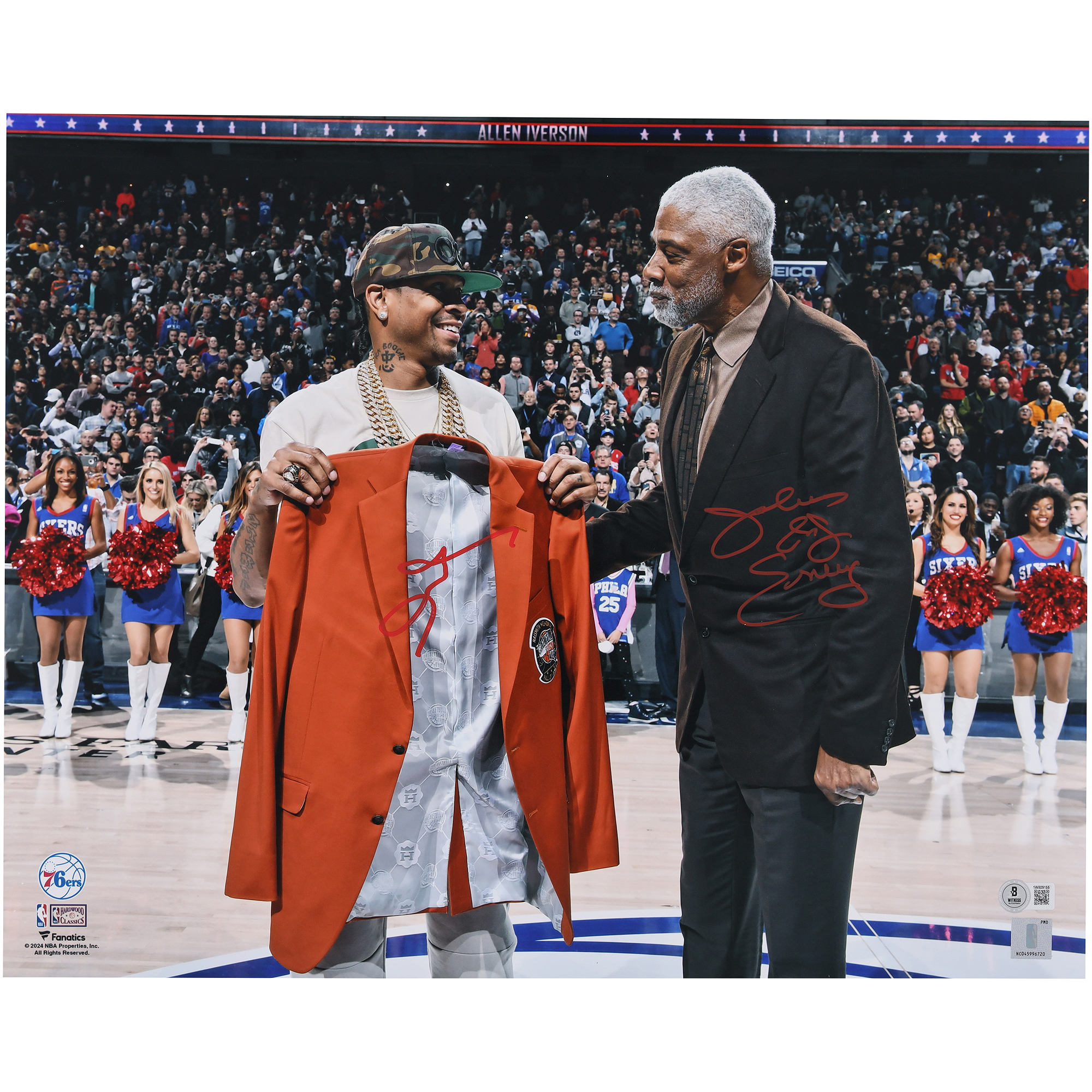Allen Iverson & Julius Erving Philadelphia 76ers Autographed 16" x 20" HOF Jacket Presentation Photograph