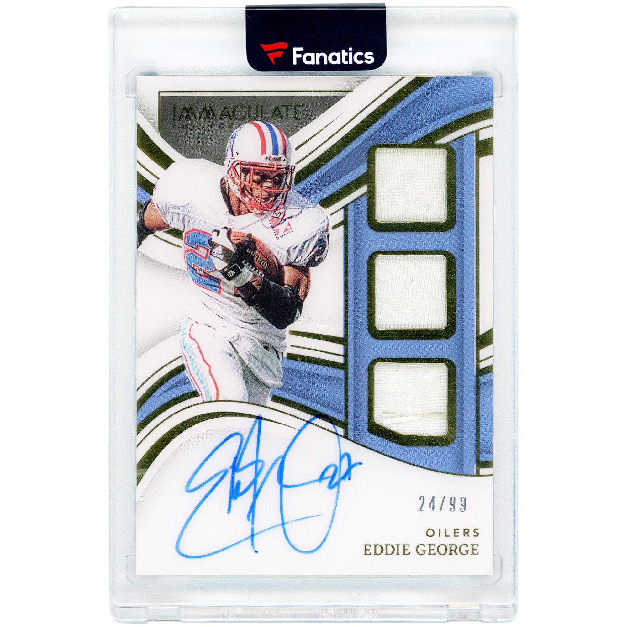 Eddie George Houston Oilers Autographed 2023 Panini Immaculate Collection Triple Game Used Relic #PC-EGO #24/99 Card