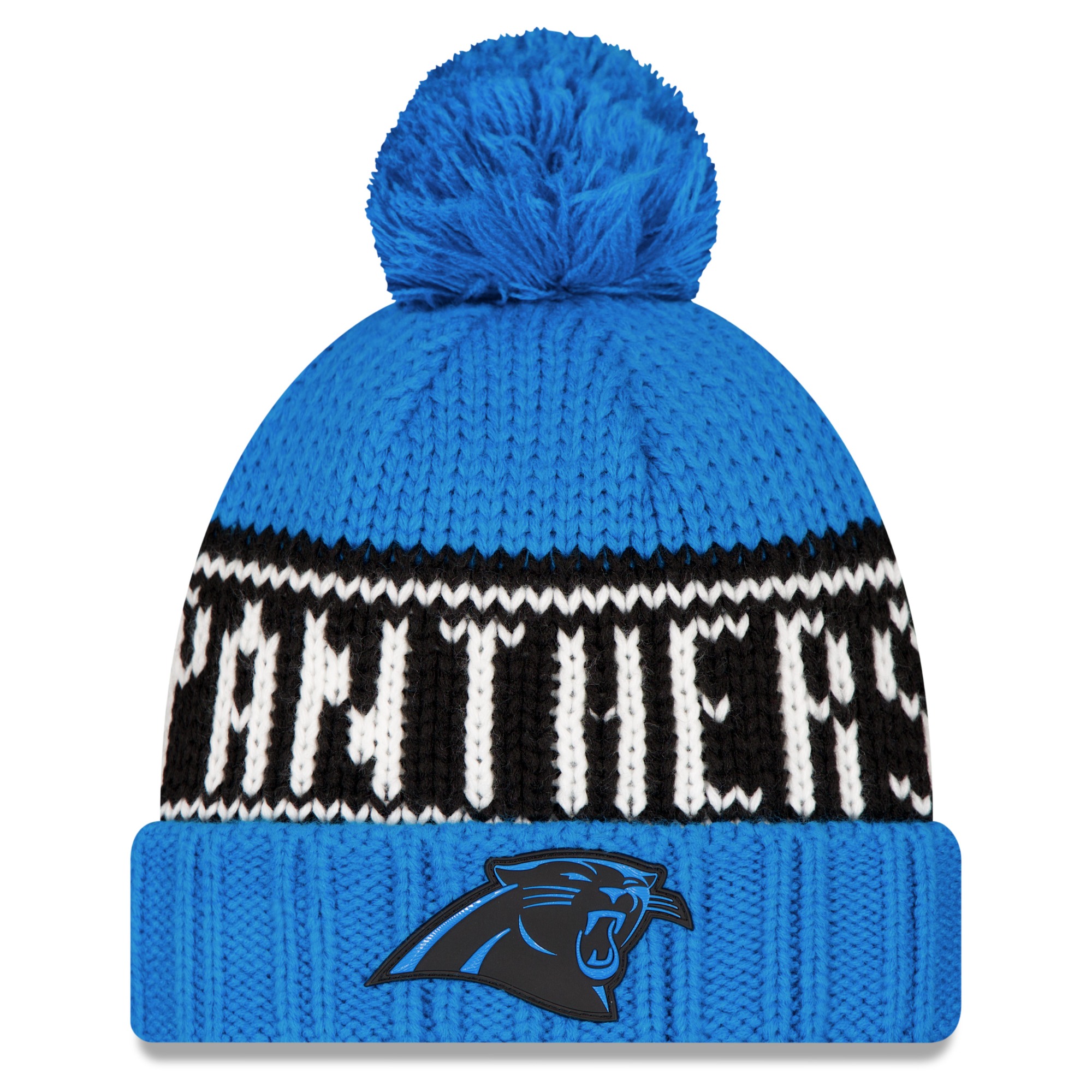 Women's New Era Blue Carolina Panthers 2026 Sideline Cold Weather Cuffed Knit Hat with Pom