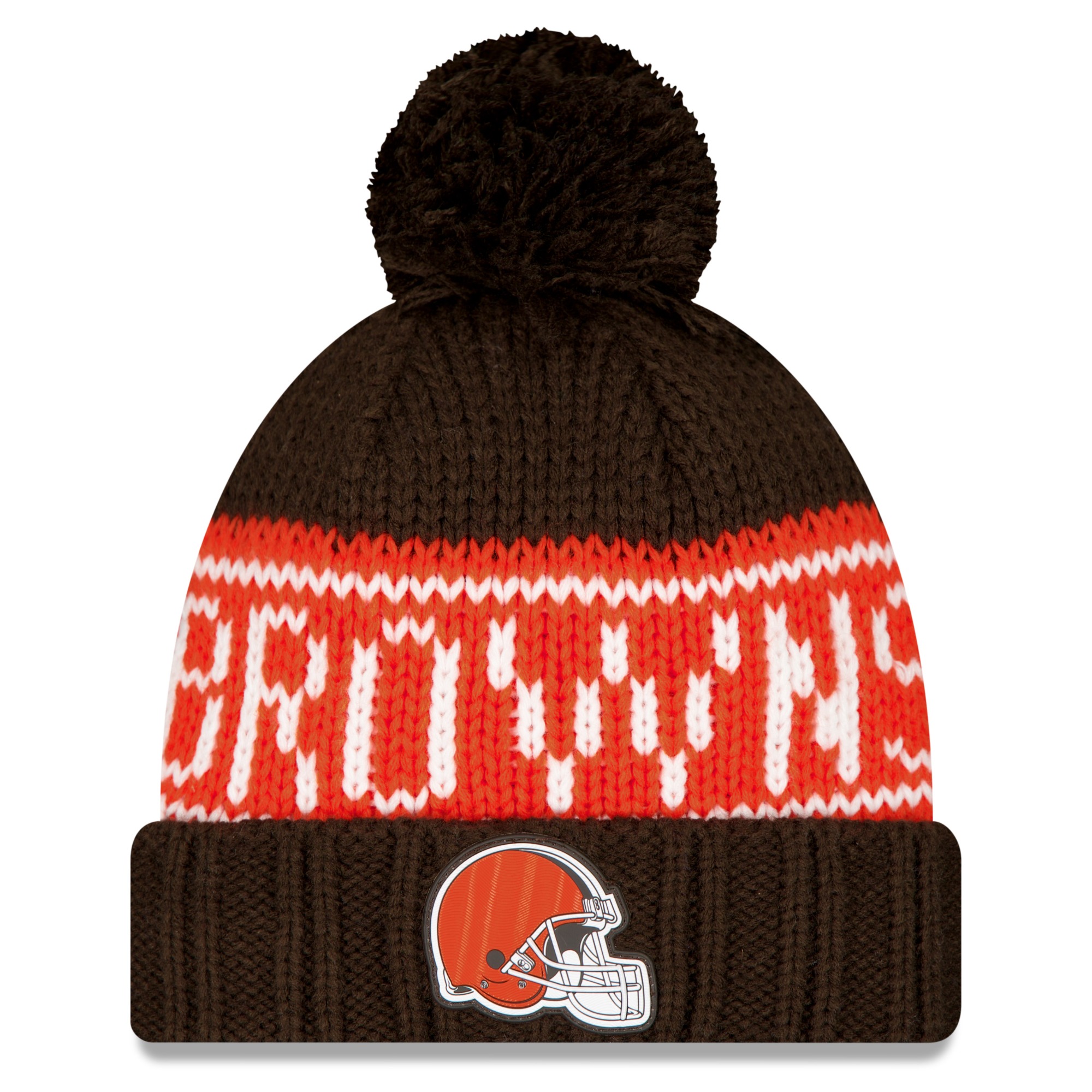 Women's New Era Brown Cleveland Browns 2026 Sideline Cold Weather  Cuffed Knit Hat with Pom