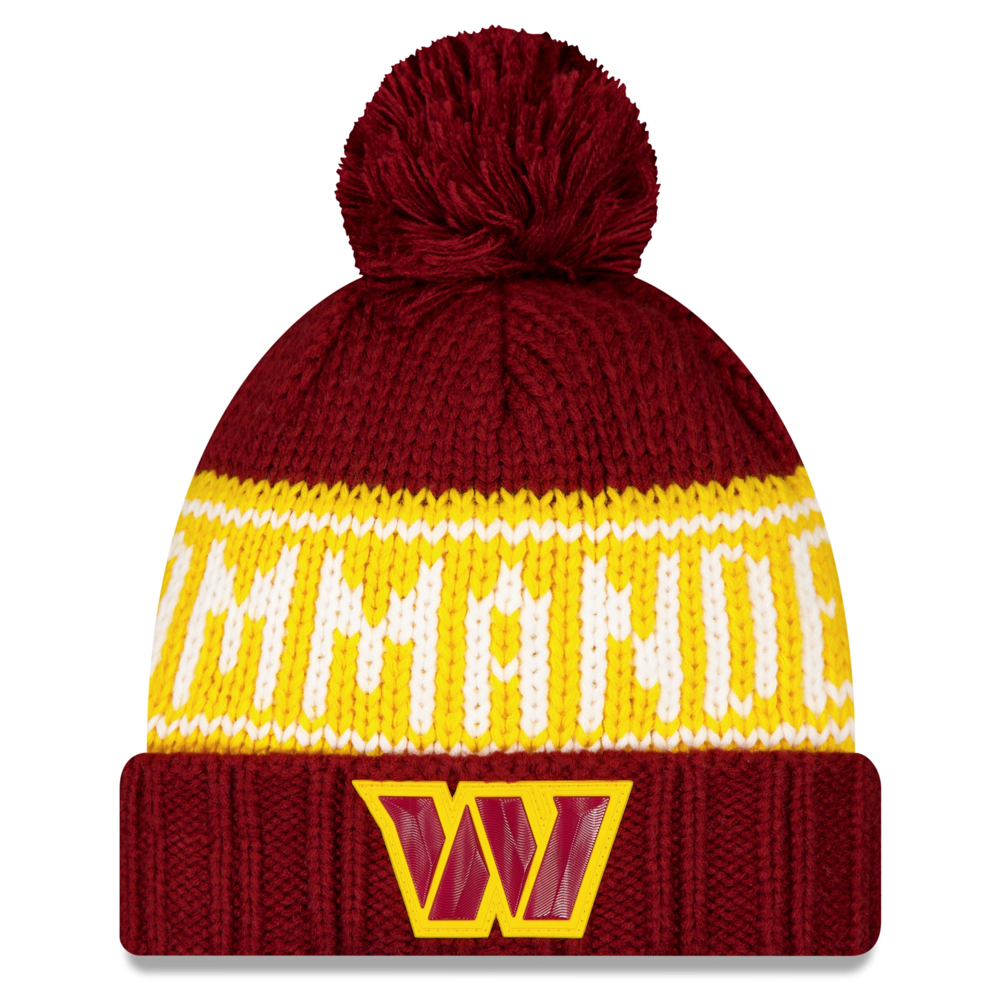 Women's New Era Burgundy Washington Commanders 2026 Sideline Cold Weather Cuffed Knit Hat with Pom
