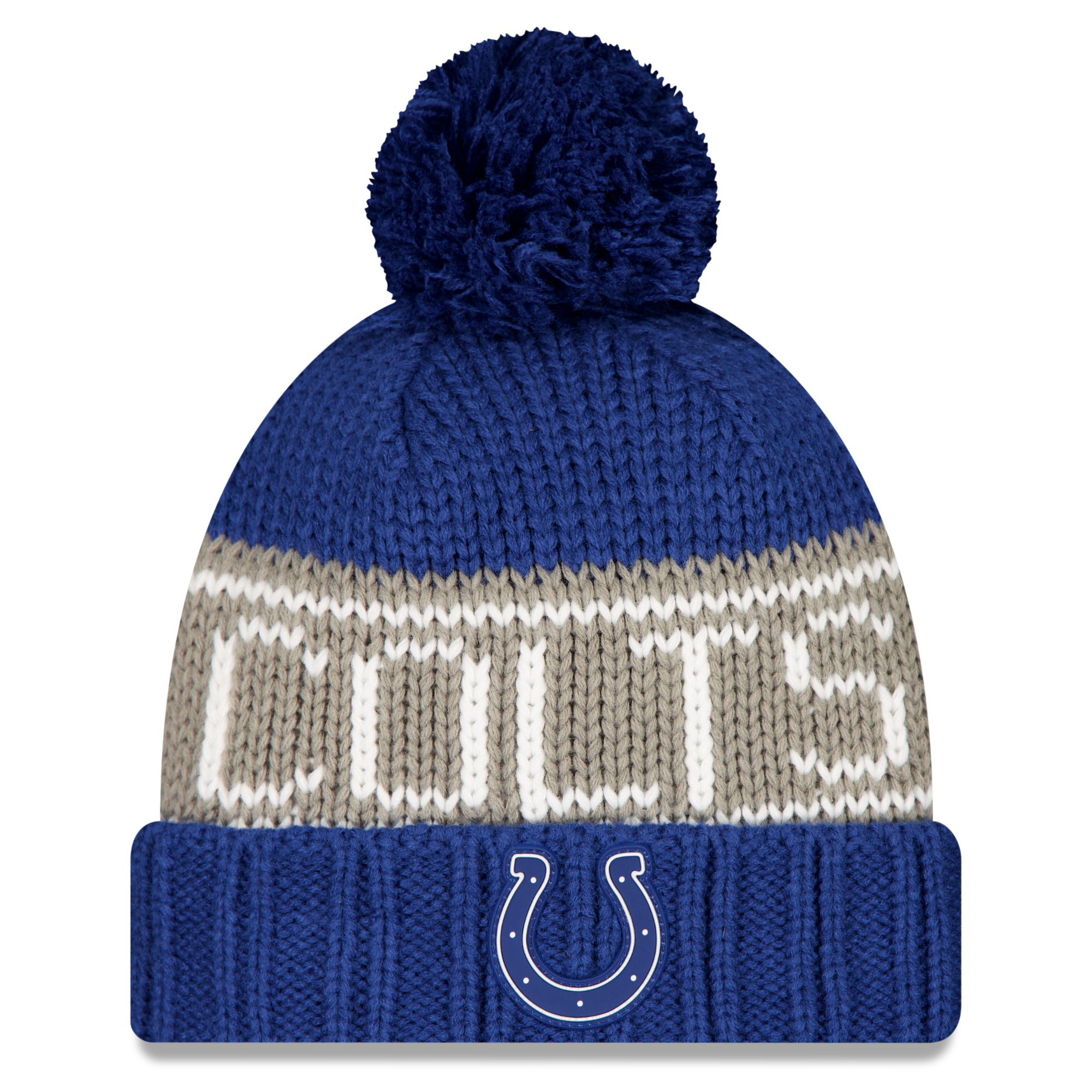 Women's New Era Royal Indianapolis Colts 2026 Sideline Cold Weather  Cuffed Knit Hat with Pom