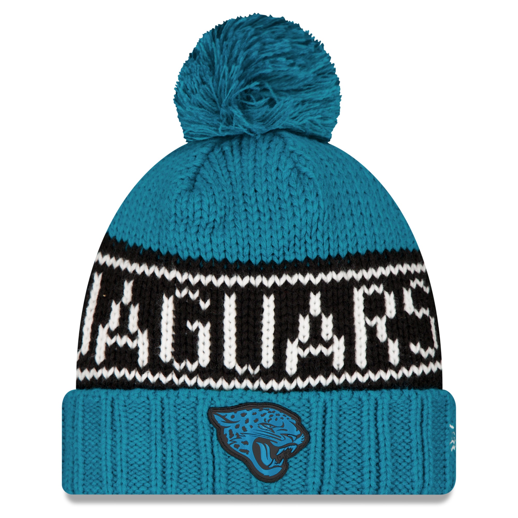 Women's New Era Teal Jacksonville Jaguars 2026 Sideline Cold Weather  Cuffed Knit Hat with Pom
