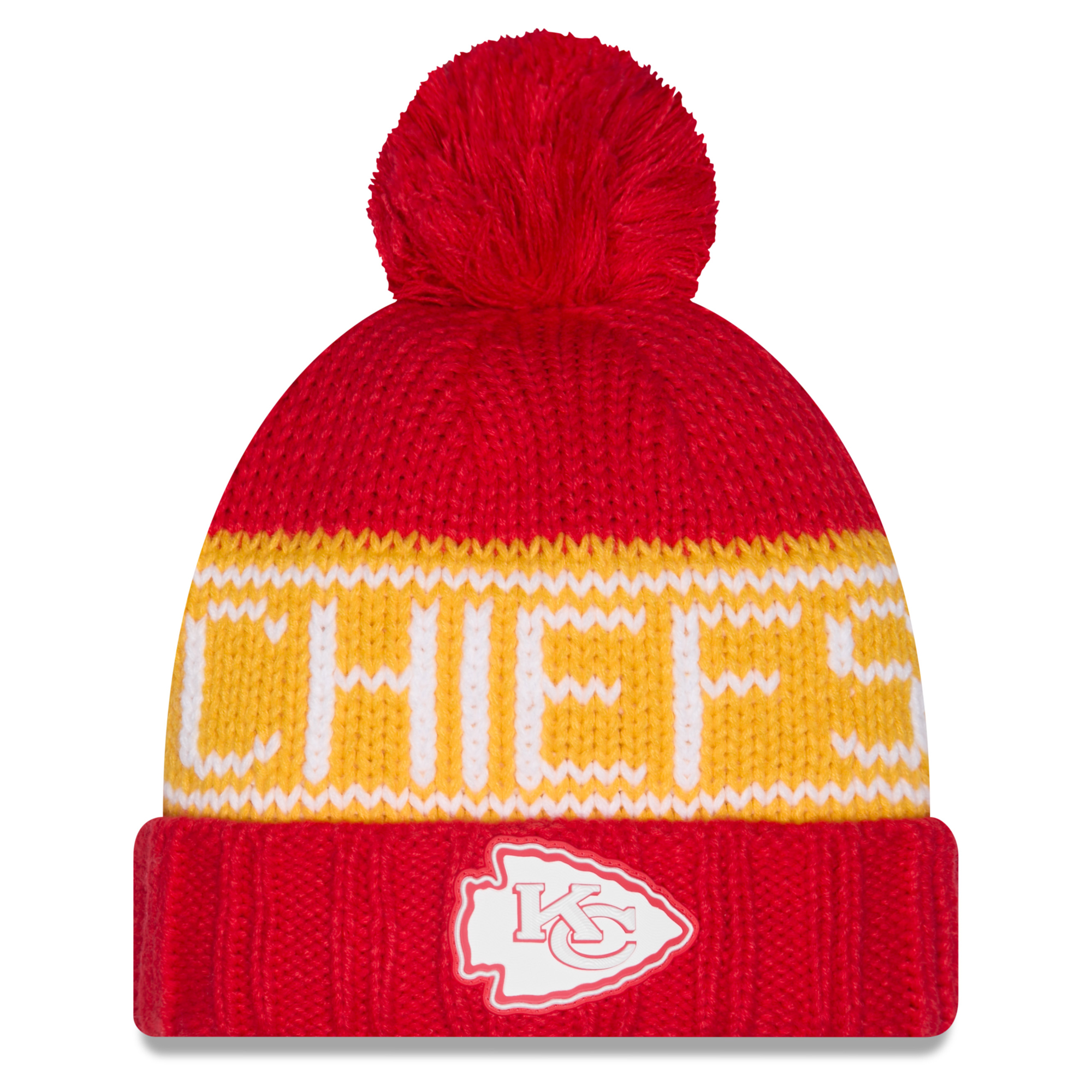 Women's New Era Red Kansas City Chiefs 2026 Sideline Cold Weather  Cuffed Knit Hat with Pom