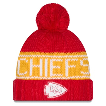 Women's New Era Red Kansas City Chiefs 2026 Sideline Cold Weather  Cuffed Knit Hat with Pom