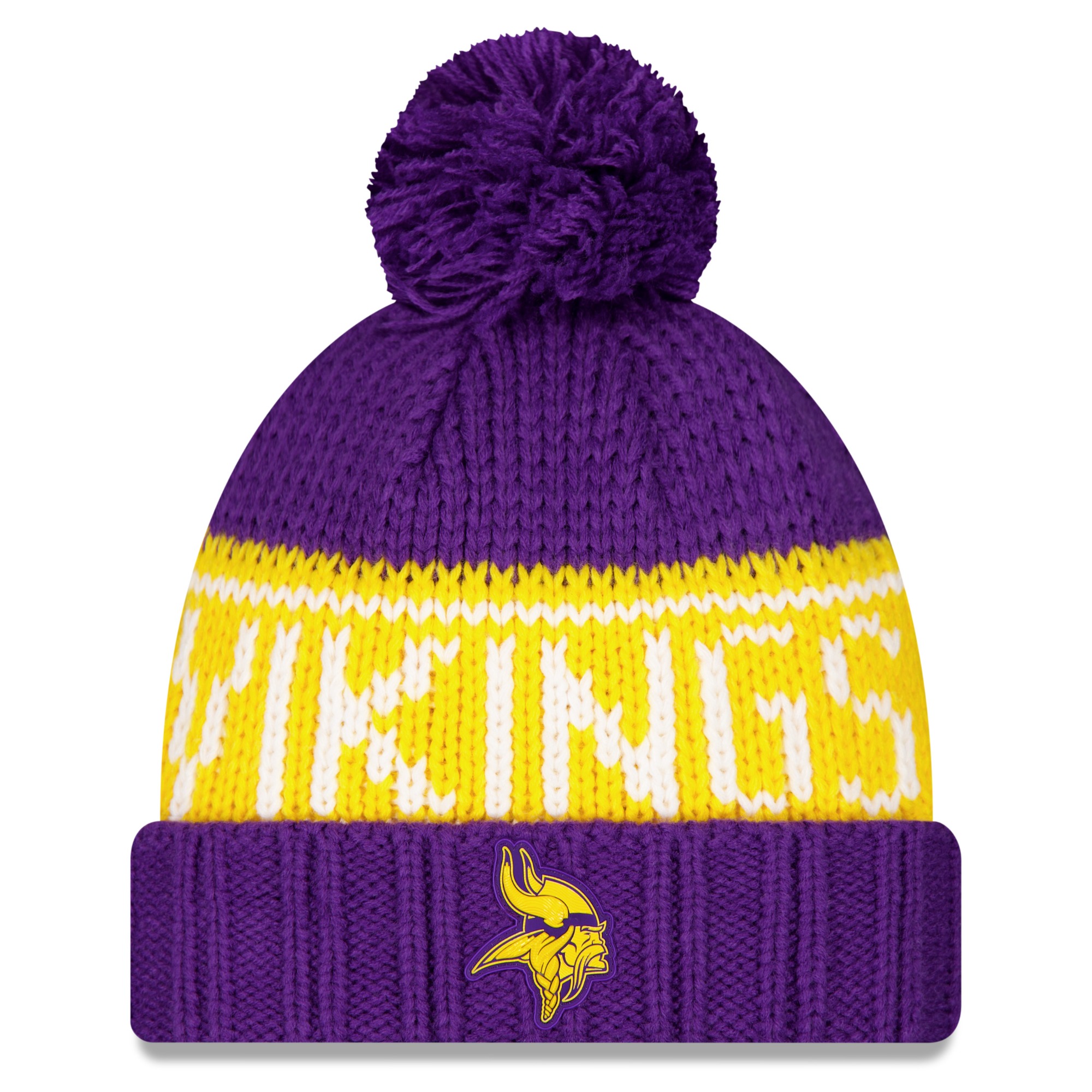 Women's New Era Purple Minnesota Vikings 2026 Sideline Cold Weather Cuffed Knit Hat with Pom