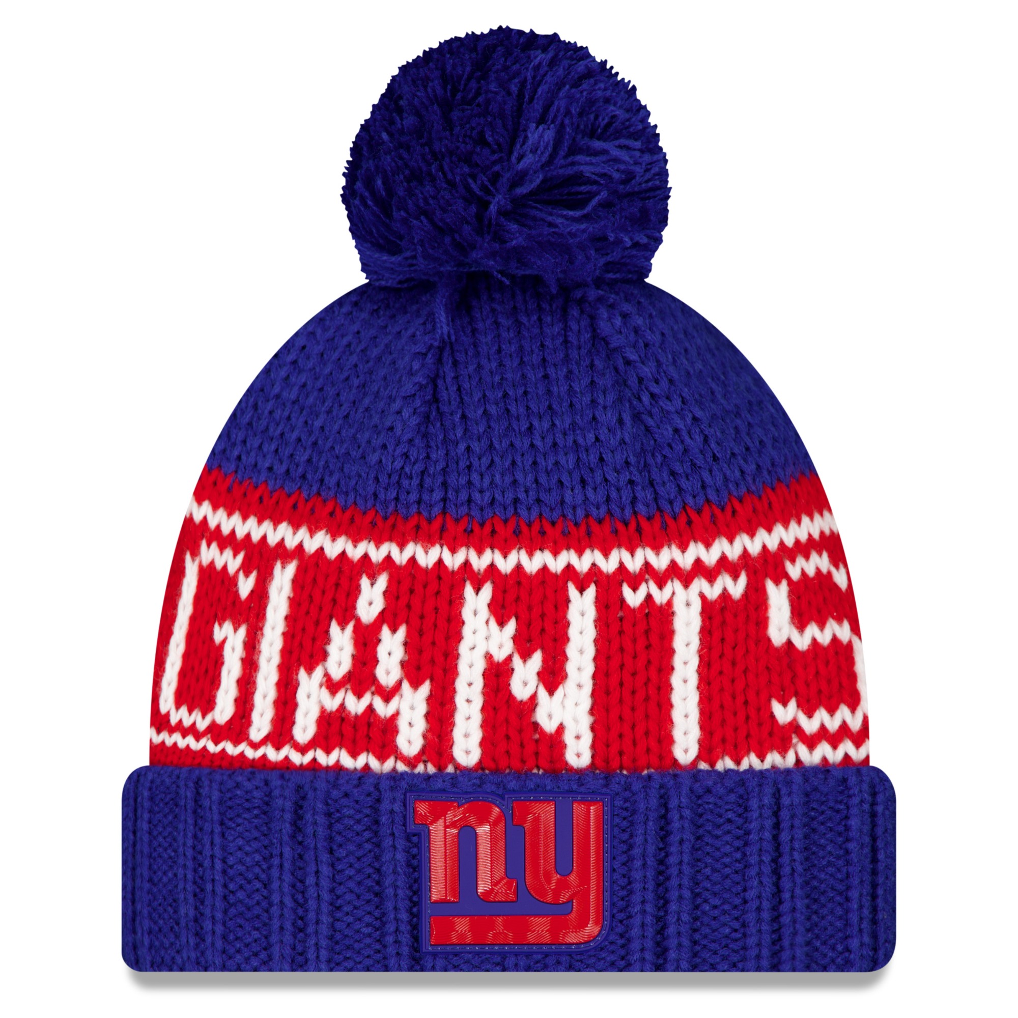 Women's New Era Royal New York Giants 2026 Sideline Cold Weather Cuffed Knit Hat with Pom
